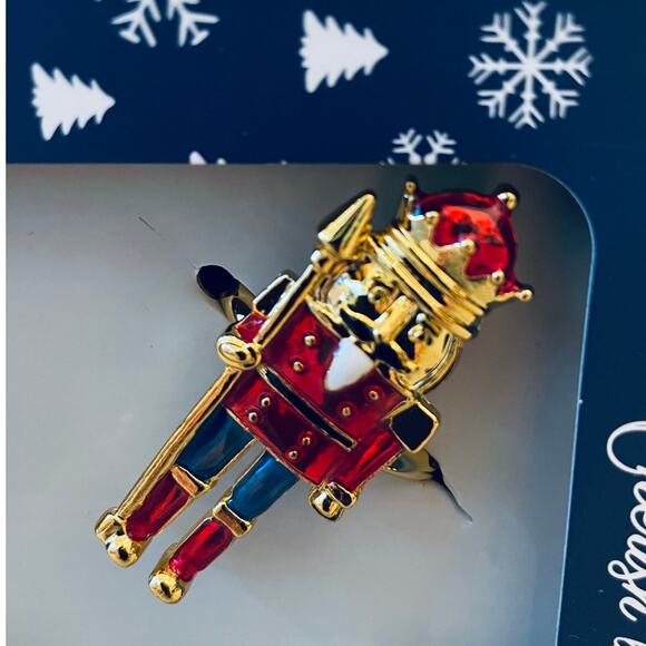 Christmas Nutcracker Napkin Rings Set of 4 Holiday Red Navy Gold 2.5in New - Picture 3 of 12
